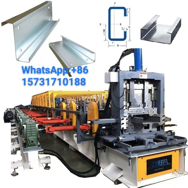 High Speed Heavy Duty 350 C Z Purlin Roll Forming Machine Gearbox Type